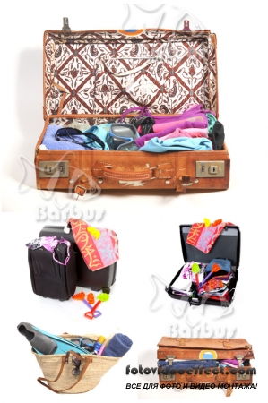 Suitcase packed in holiday on a beach /      