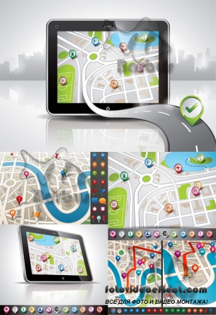 City map with GPS Icons /    GPS 