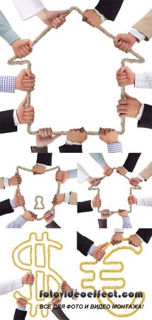 Stock Photo: Business hands holding rope forming shield
