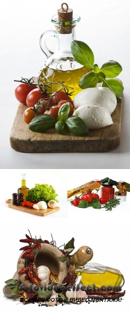 Stock Photo: Spicy herbs, spices and olive oil on white background