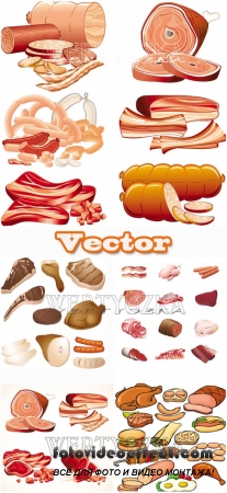    / Meat, meat products, sausage, hot dogs, kebabs - vector