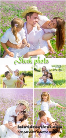     / Happy family in nature - raster clipart