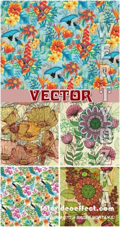       / Vector background with flowers and birds