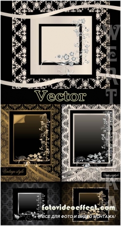         / Vector black background with a gold and silver decor