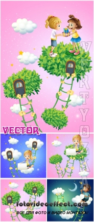       / Children background with boy and girl - Vector clipart