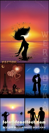     / Lovers at sunset - vector