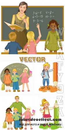    / Pupils and teacher - vector