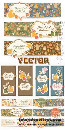      / Vintage banners with elements of autumn - vector