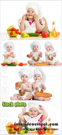     / Children and food - Raster clipart