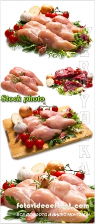         / Meat with vegetables and greens on a white background - raster clipart