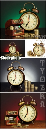     / Watch and gold coins - Raster clipart