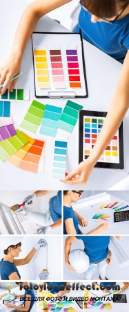  Stock Photo: Woman working with color samples for selection