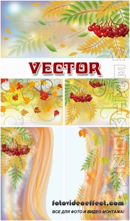      / Autumn background with a red sorbus - vector clipart