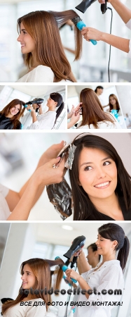 Stock Photo: Stylist drying hair