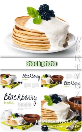 ,    / Breakfast, pancakes with blackberry - Raster clipart