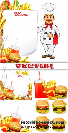 -, ,   / Fast food, cheeseburger, french fries - vector