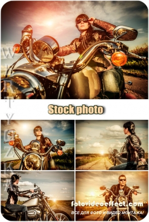   ,   / Girl on a motorcycle, man motorcyclist - Raster clipart