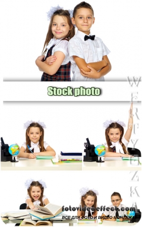 ,    / School children, schoolboy and schoolgirl - Raster clipart