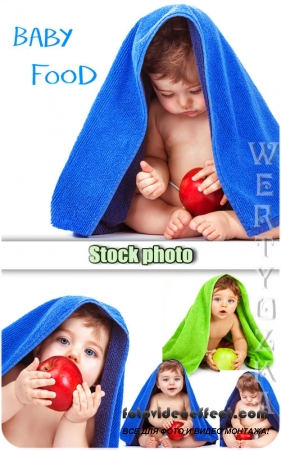    / Baby with an apple - Raster clipart