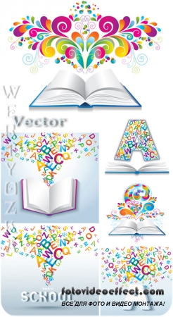  , ,  / School Clipart, books, letters - vector