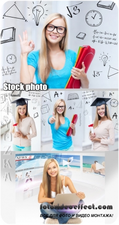 ,    / Student girl with a laptop - Raster clipart