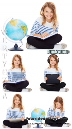      / Girl with a book and a globe - Raster clipart