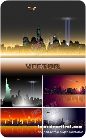     / Bright lights of the city at night - vector