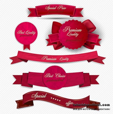 [Stock Vector] Quality Badges and Ribbons / Качественные Значки и Ленточки