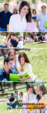 Stock Photo: Friends studying at the park