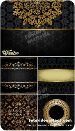    , ,  / Black background with gold - vector
