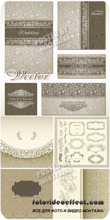  ,    / Wedding backgrounds, vintage frame ornaments - vector