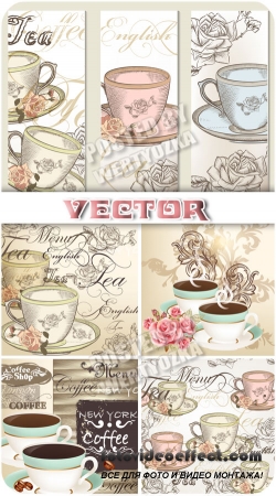     / Cup of coffee and roses - vector