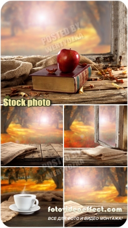     /  Autumn scenery outside the window - raster clipart