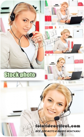   ,  / Girl with the laptop, the operator - Raster clipart