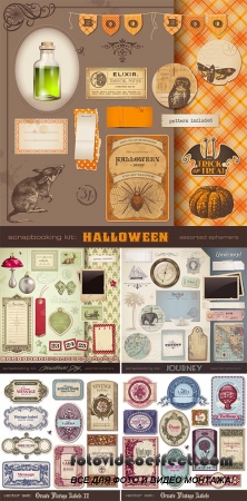 Stock: Set of ornate vintage labels  and digital scrapbooking kit