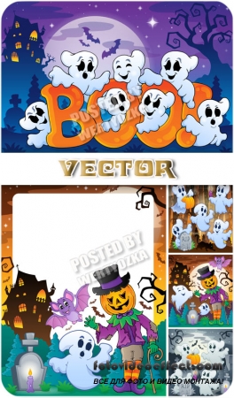     /  Funny ghosts on Halloween - stock vector