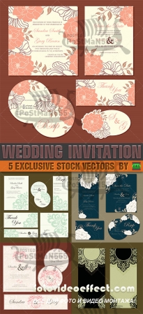 VECTOR CLIPART -    / Beautiful vintage wedding invitation cards, Set 1