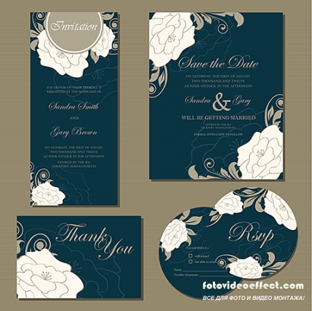 VECTOR CLIPART -    / Beautiful vintage wedding invitation cards, Set 1