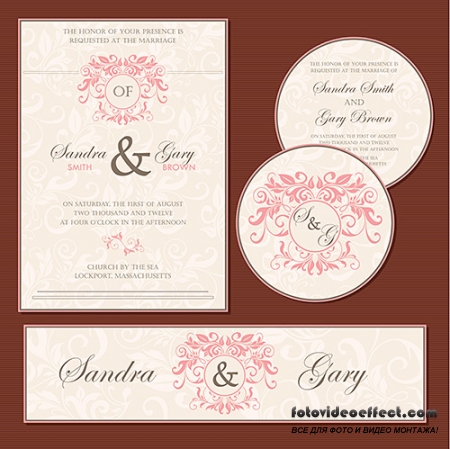 VECTOR CLIPART -    / Beautiful vintage wedding invitation cards, Set 1