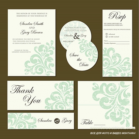 VECTOR CLIPART -    / Beautiful vintage wedding invitation cards, Set 1