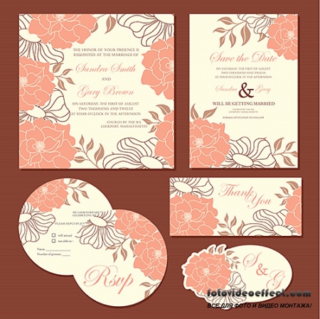 VECTOR CLIPART -    / Beautiful vintage wedding invitation cards, Set 1