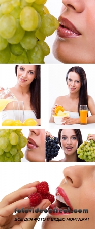  Stock Photo: Beautiful woman holding grapes