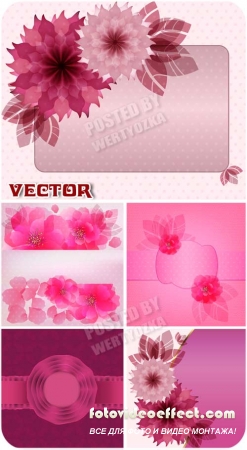       / Vector pink background with beautiful flowers