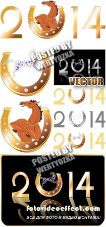 2014,      / 2014 horse and the golden horseshoe - stock vector