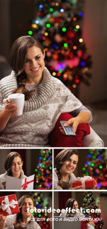 Stock Photo: Happy young woman near christmas
