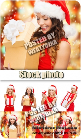    / Girls with christmas gifts - stock photos
