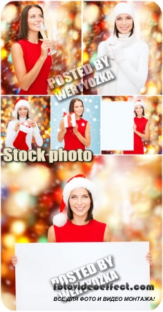     / Christmas girl with a poster - stock photos