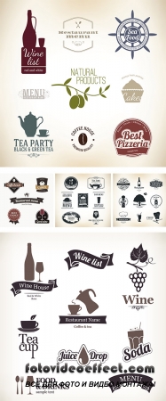  Stock: Vintage label set for restaurant and cafe