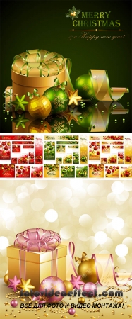 Stock: Christmas background with green and golden balls