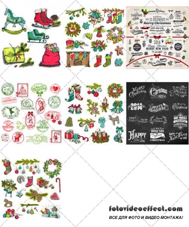 Элементы и символы для Нового года и Рождества | Elements and symbols for the New year and Christmas, Вектор
